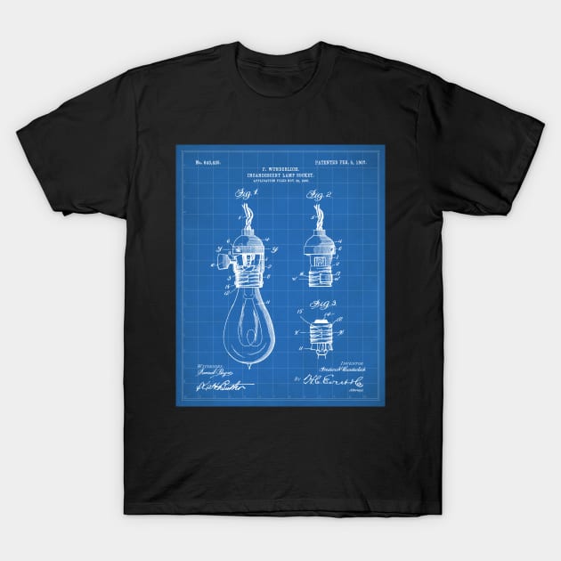 Light Bulb Patent - Designer Industrial Design Art - Blueprint T-Shirt by patentpress